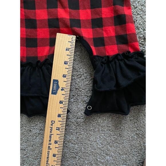 Baby Girl Red and Black Buffalo Plaid Ruffled Pant Romper - Picture 7 of 8